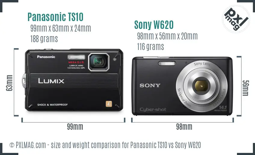 Panasonic TS10 vs Sony W620 size comparison