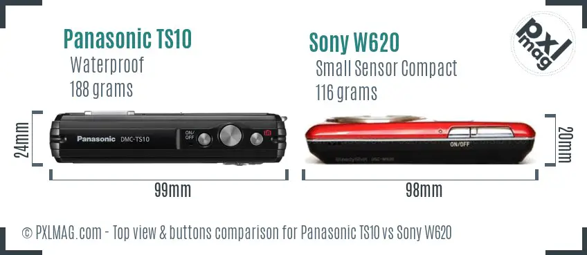 Panasonic TS10 vs Sony W620 top view buttons comparison