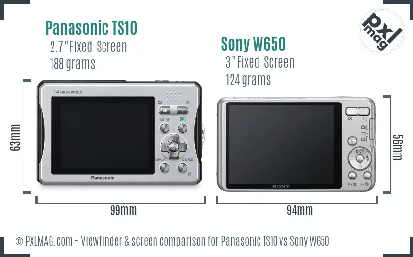 Panasonic TS10 vs Sony W650 Screen and Viewfinder comparison