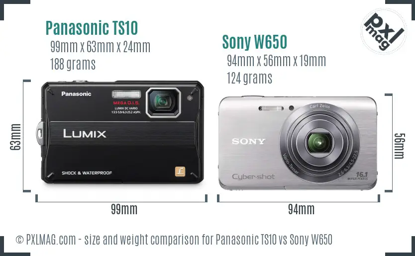 Panasonic TS10 vs Sony W650 size comparison