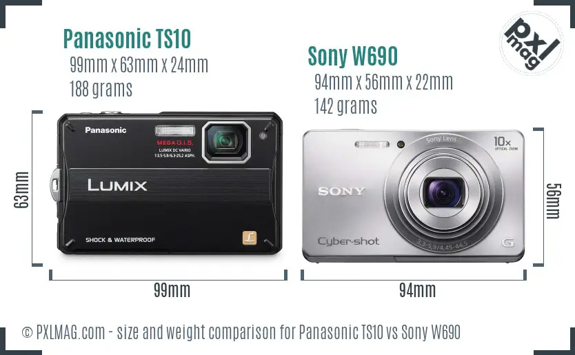 Panasonic TS10 vs Sony W690 size comparison