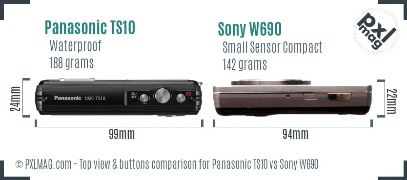 Panasonic TS10 vs Sony W690 top view buttons comparison