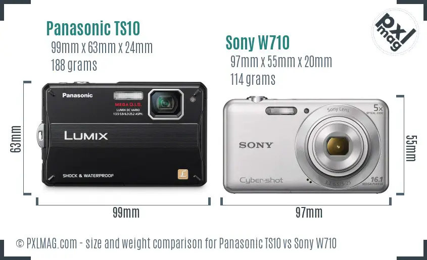 Panasonic TS10 vs Sony W710 size comparison