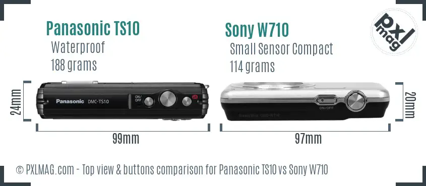 Panasonic TS10 vs Sony W710 top view buttons comparison