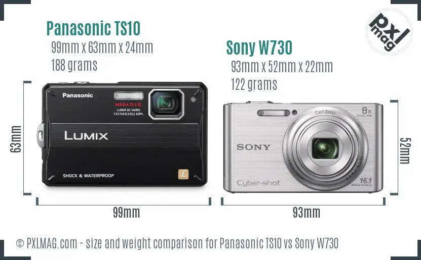 Panasonic TS10 vs Sony W730 size comparison