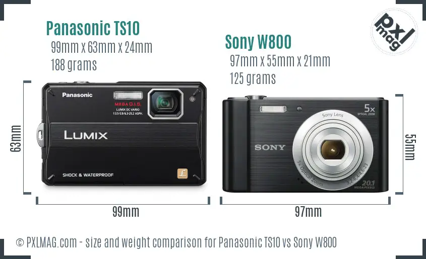 Panasonic TS10 vs Sony W800 size comparison