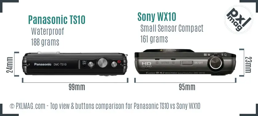 Panasonic TS10 vs Sony WX10 top view buttons comparison