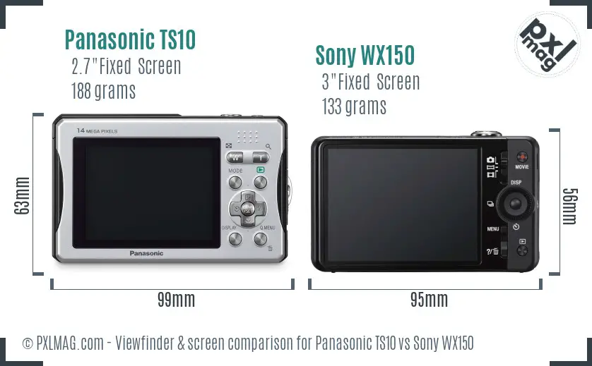 Panasonic TS10 vs Sony WX150 Screen and Viewfinder comparison