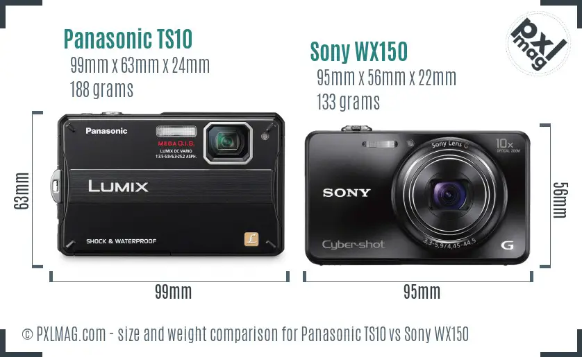 Panasonic TS10 vs Sony WX150 size comparison