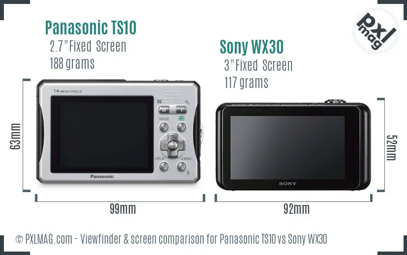 Panasonic TS10 vs Sony WX30 Screen and Viewfinder comparison