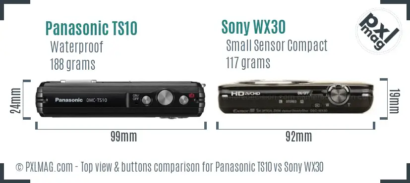 Panasonic TS10 vs Sony WX30 top view buttons comparison