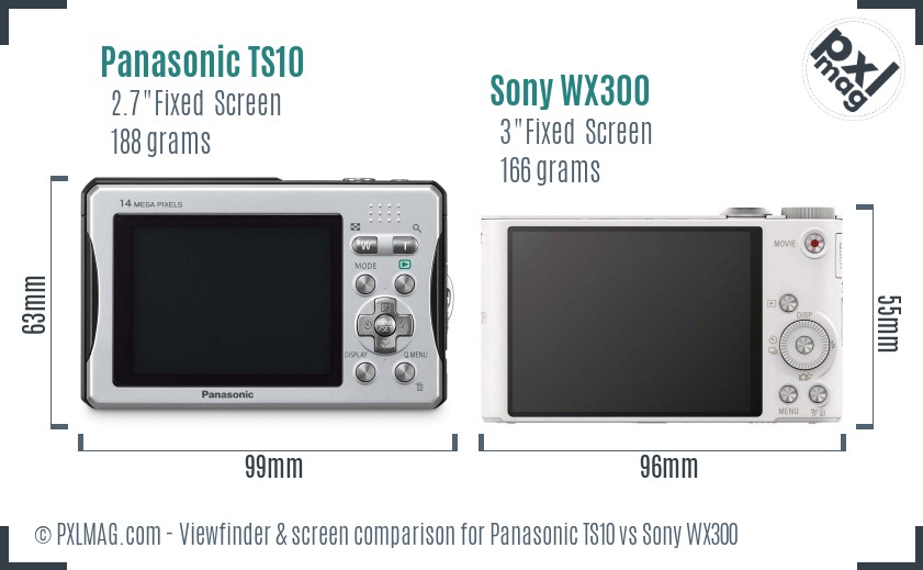 Panasonic TS10 vs Sony WX300 Screen and Viewfinder comparison