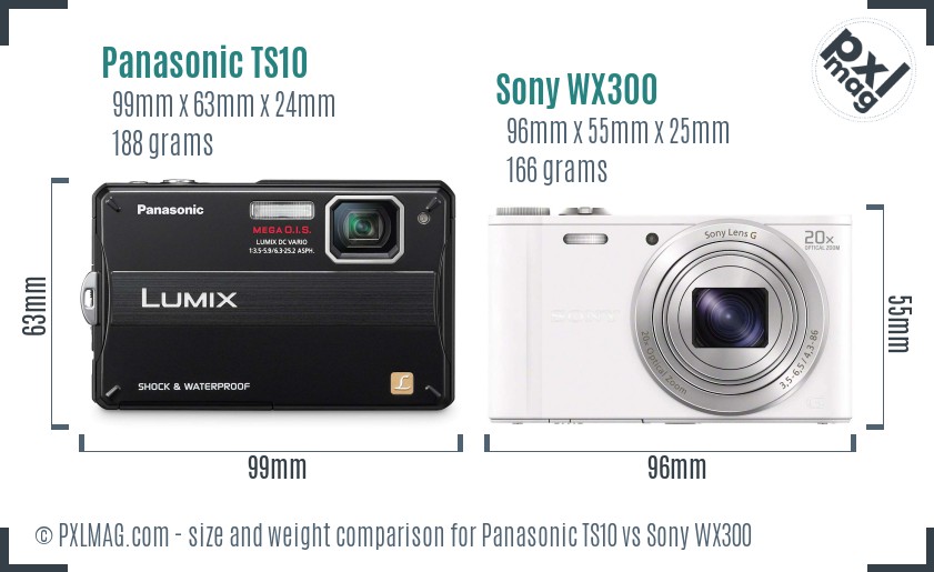 Panasonic TS10 vs Sony WX300 size comparison