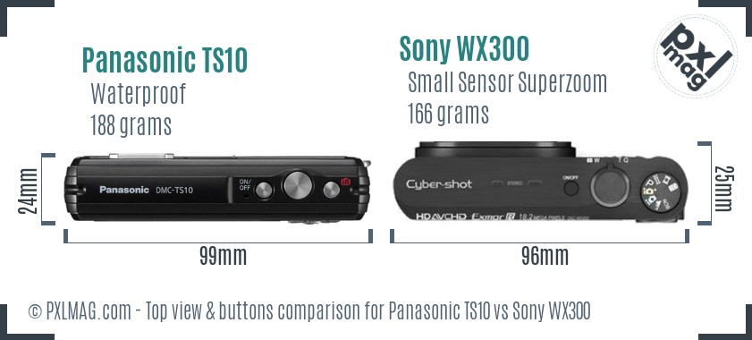 Panasonic TS10 vs Sony WX300 top view buttons comparison