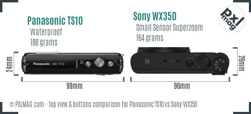 Panasonic TS10 vs Sony WX350 top view buttons comparison