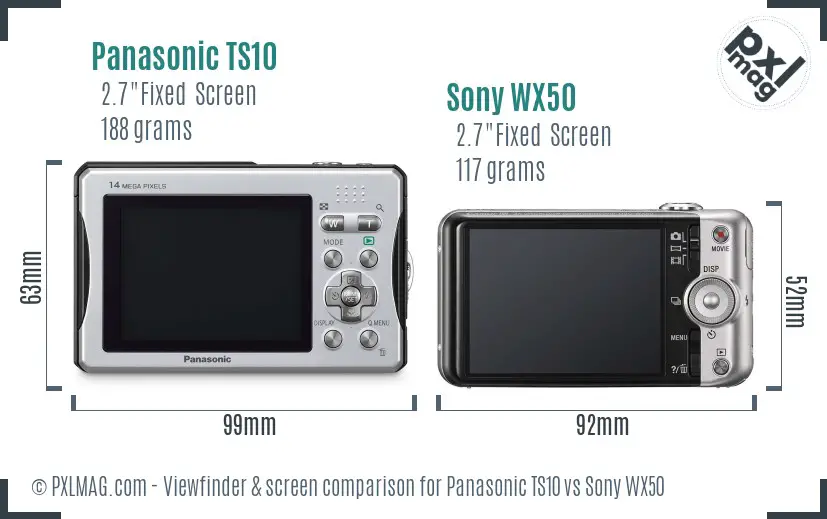 Panasonic TS10 vs Sony WX50 Screen and Viewfinder comparison