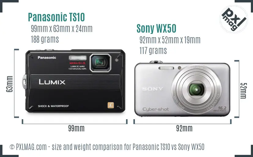 Panasonic TS10 vs Sony WX50 size comparison