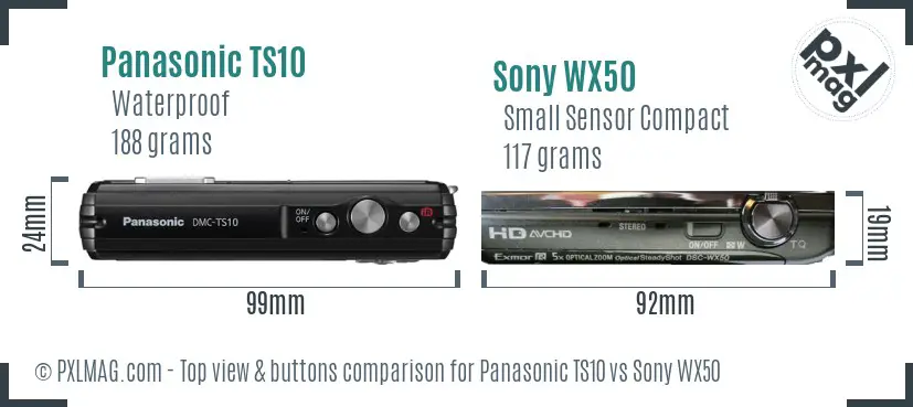 Panasonic TS10 vs Sony WX50 top view buttons comparison