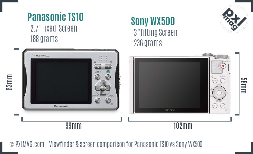 Panasonic TS10 vs Sony WX500 Screen and Viewfinder comparison