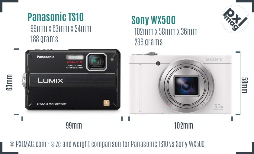 Panasonic TS10 vs Sony WX500 size comparison