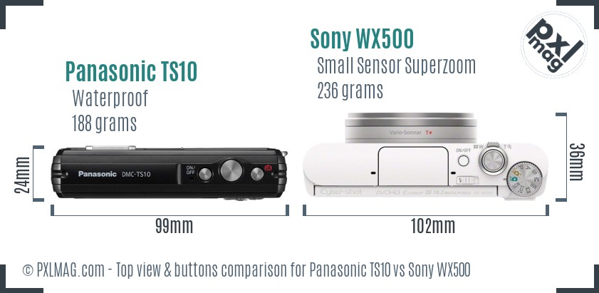 Panasonic TS10 vs Sony WX500 top view buttons comparison