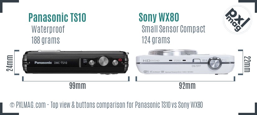 Panasonic TS10 vs Sony WX80 top view buttons comparison
