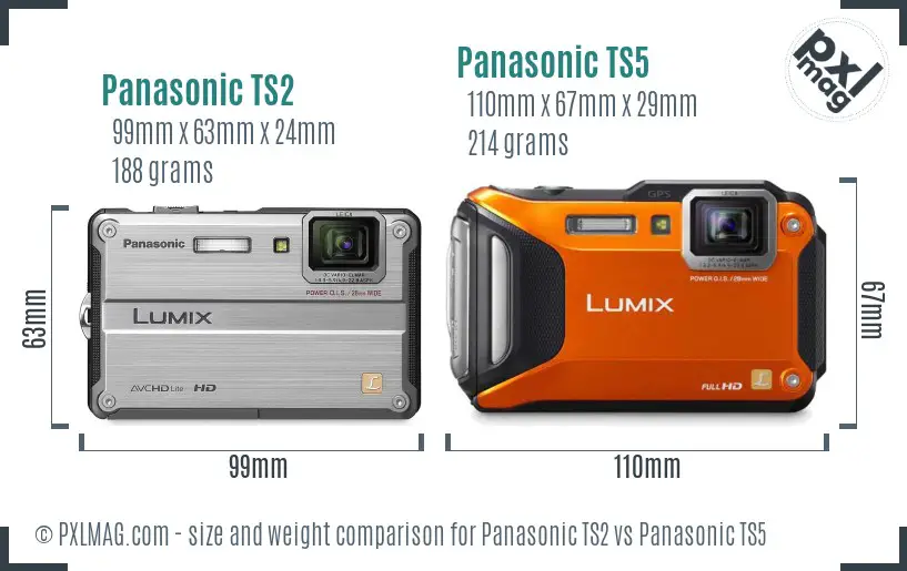 Panasonic TS2 vs Panasonic TS5 size comparison