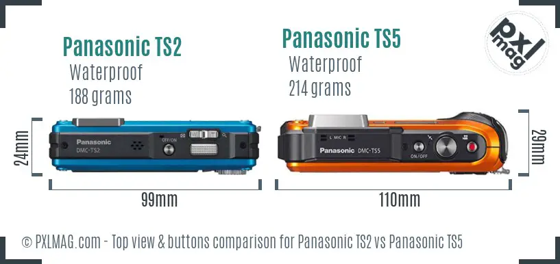 Panasonic TS2 vs Panasonic TS5 top view buttons comparison