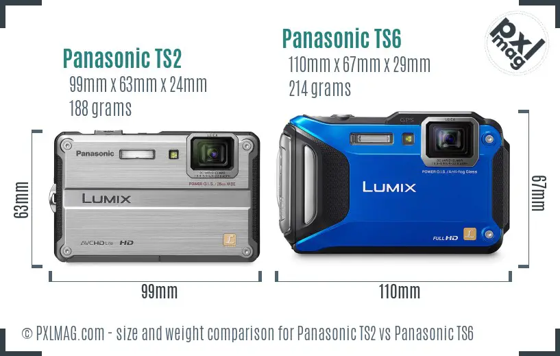 Panasonic TS2 vs Panasonic TS6 size comparison