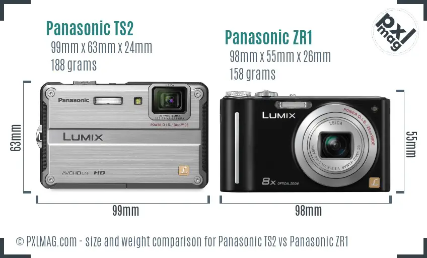 Panasonic TS2 vs Panasonic ZR1 size comparison