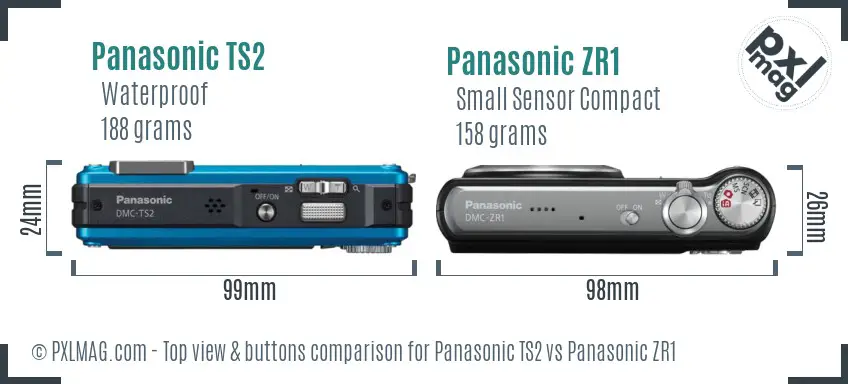 Panasonic TS2 vs Panasonic ZR1 top view buttons comparison