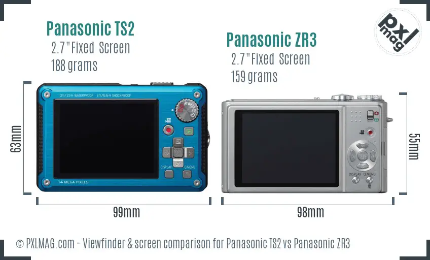 Panasonic TS2 vs Panasonic ZR3 Screen and Viewfinder comparison