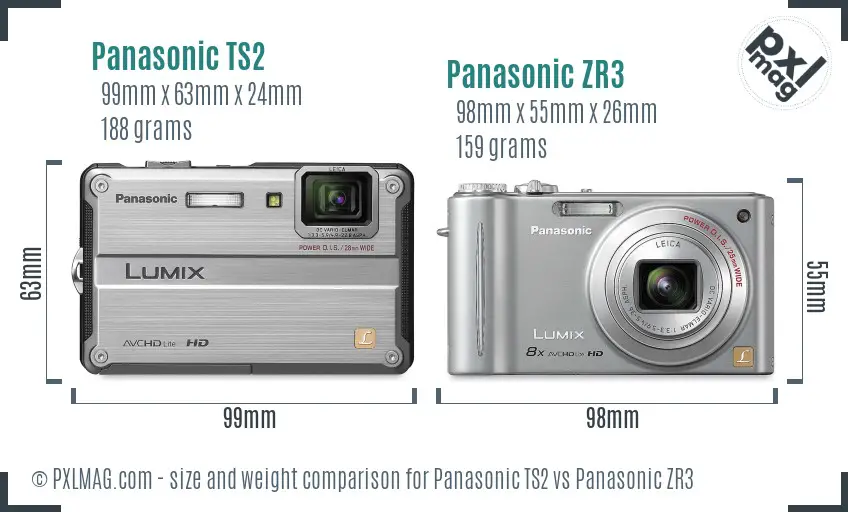Panasonic TS2 vs Panasonic ZR3 size comparison