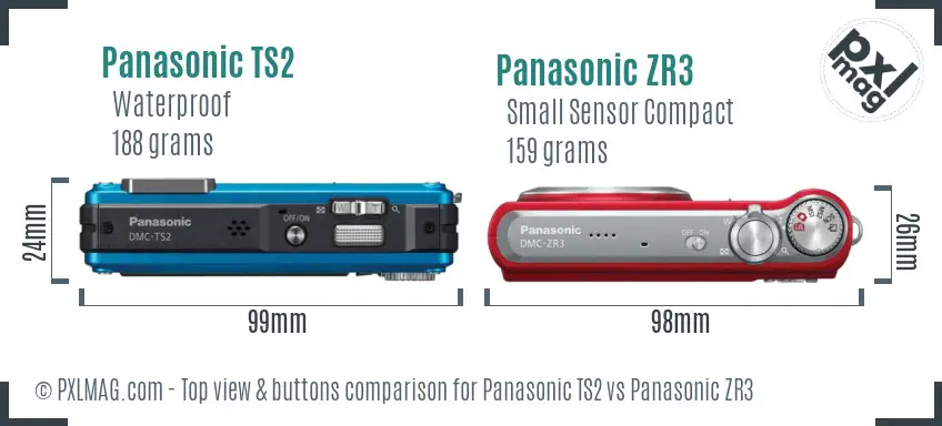 Panasonic TS2 vs Panasonic ZR3 top view buttons comparison