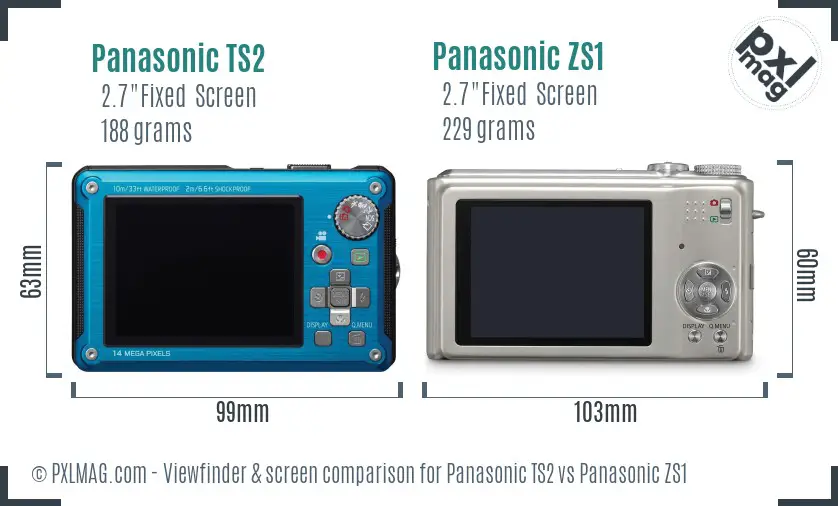 Panasonic TS2 vs Panasonic ZS1 Screen and Viewfinder comparison