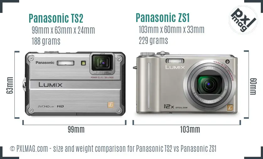 Panasonic TS2 vs Panasonic ZS1 size comparison