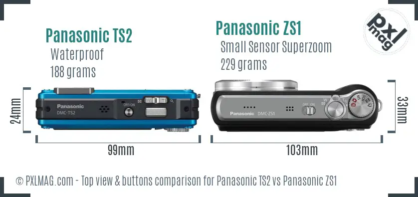 Panasonic TS2 vs Panasonic ZS1 top view buttons comparison