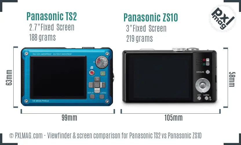 Panasonic TS2 vs Panasonic ZS10 Screen and Viewfinder comparison