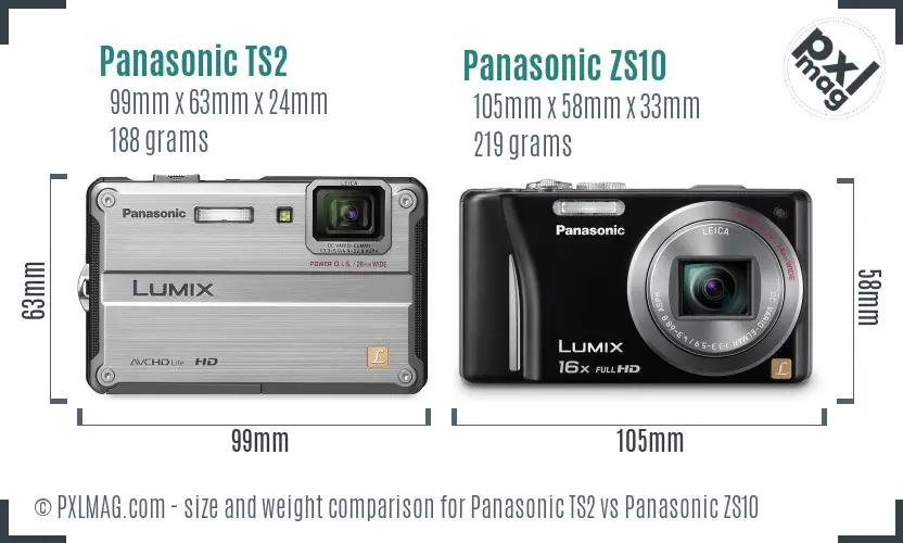 Panasonic TS2 vs Panasonic ZS10 size comparison