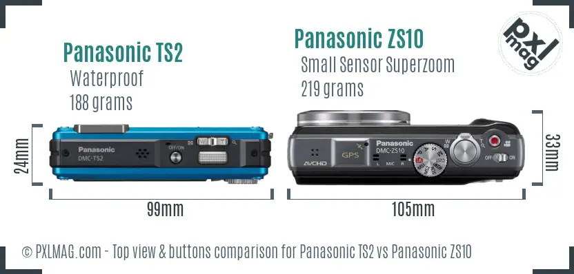 Panasonic TS2 vs Panasonic ZS10 top view buttons comparison