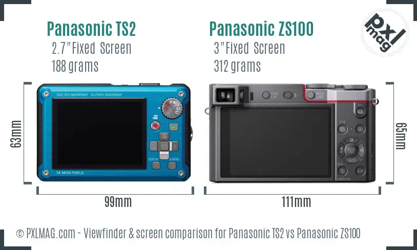 Panasonic TS2 vs Panasonic ZS100 Screen and Viewfinder comparison