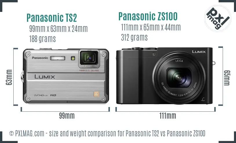 Panasonic TS2 vs Panasonic ZS100 size comparison