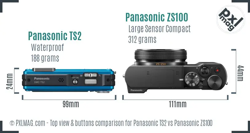 Panasonic TS2 vs Panasonic ZS100 top view buttons comparison