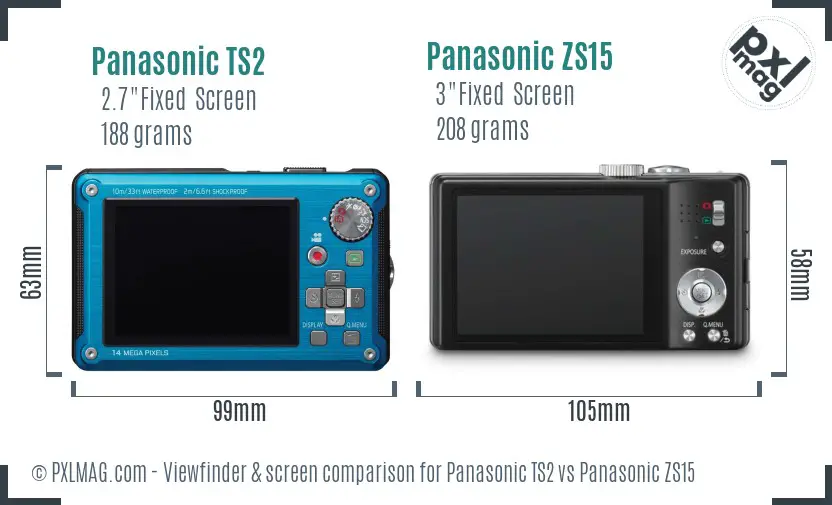 Panasonic TS2 vs Panasonic ZS15 Screen and Viewfinder comparison