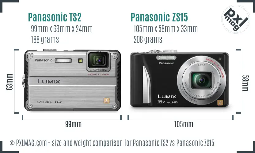 Panasonic TS2 vs Panasonic ZS15 size comparison