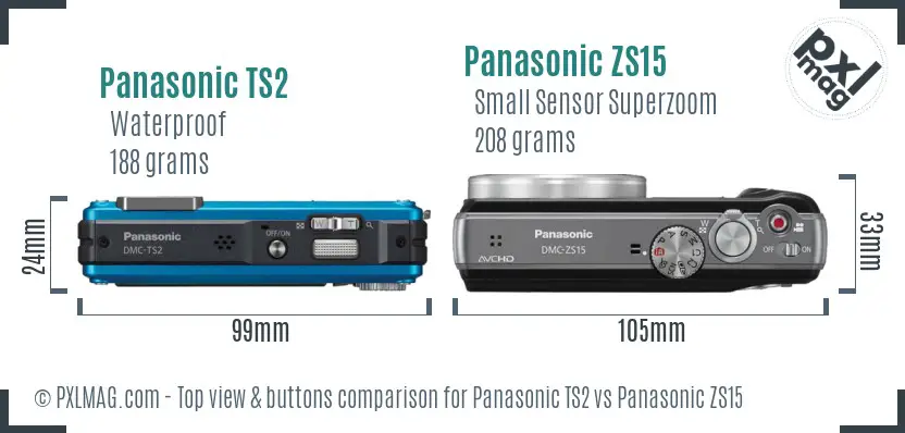 Panasonic TS2 vs Panasonic ZS15 top view buttons comparison