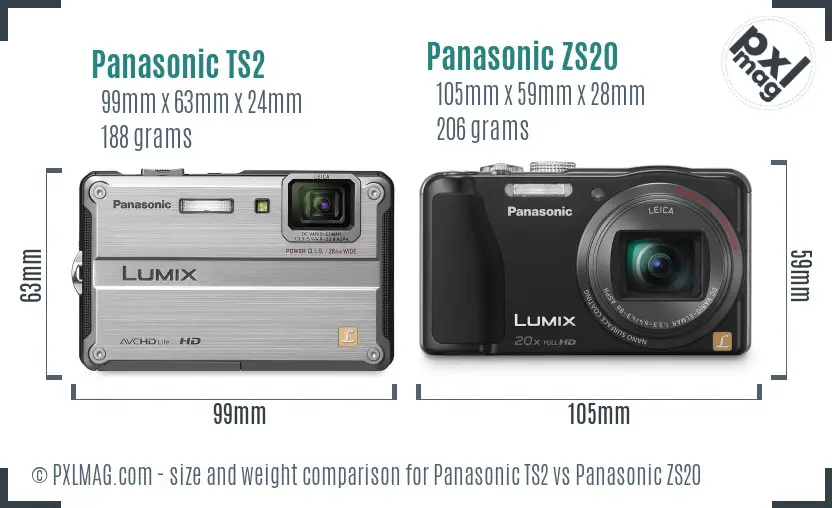 Panasonic TS2 vs Panasonic ZS20 size comparison