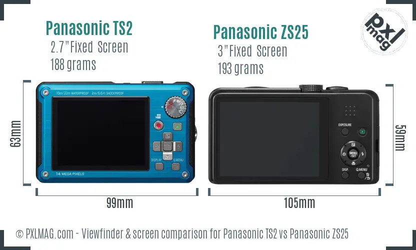 Panasonic TS2 vs Panasonic ZS25 Screen and Viewfinder comparison