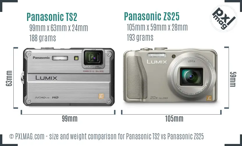 Panasonic TS2 vs Panasonic ZS25 size comparison