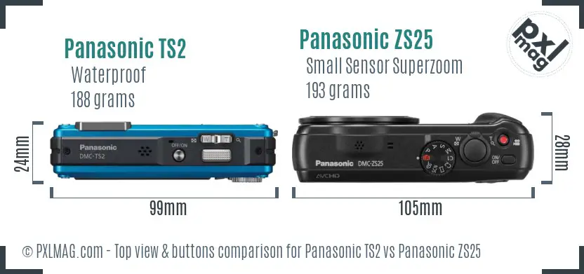 Panasonic TS2 vs Panasonic ZS25 top view buttons comparison